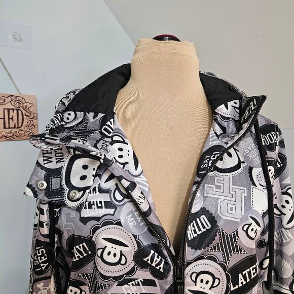 Paul Frank Black Gray Hooded Jacket Graphic Julius Sock Monkey Novelty Large Y2K - Picture 6 of 16